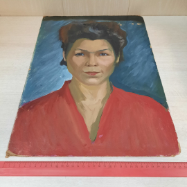 Картина маслом на картоне, портрет женщины, 34х 48, 1961г. СССР.. Картинка 9